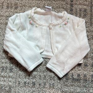 Janie  & Jack 6-12 months cropped white cotton sweater w pink flower detail